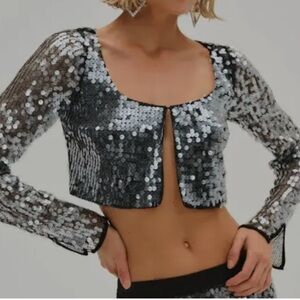 For Love And Lemons Silver Sequin Crop Top